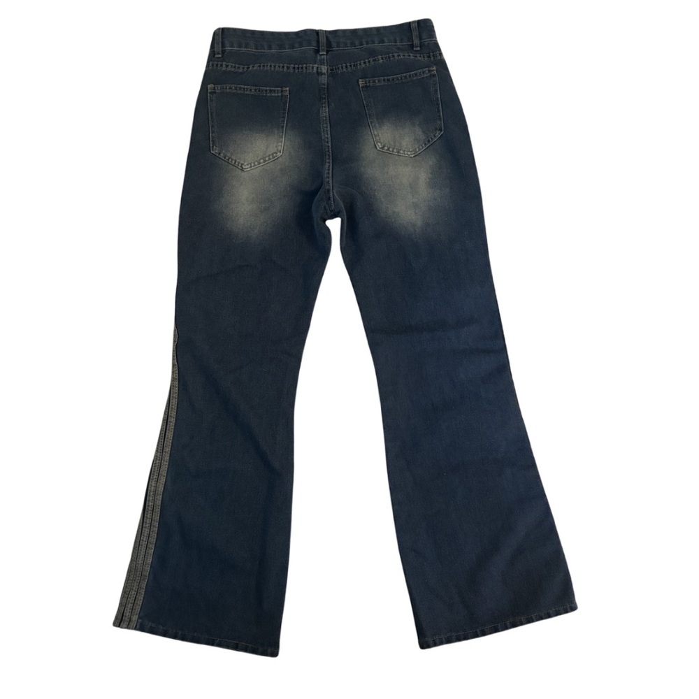Y2K Dirty Wash Women’s Flared Jeans with Side Triple Stripe - Picture 4 of 5